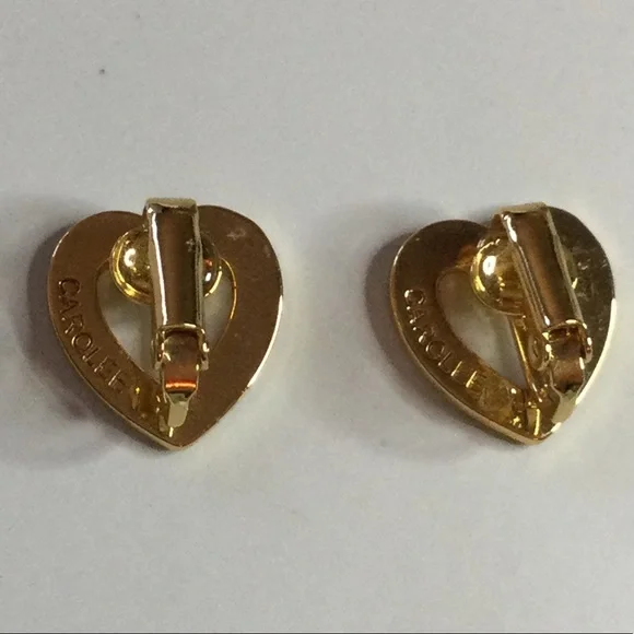 CAROLEE HEART SHAPED MOTHER OF PEARL EARRINGS GOLD PLATED CLIP ON - Picture 9 of 9